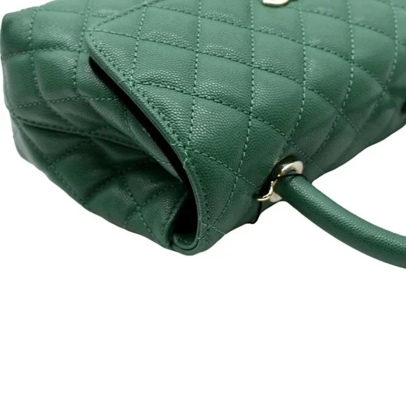 CHANEL  Coco Mini Top Handle Caviar Leather Shoulder Bag Green - Picture 6 of 13